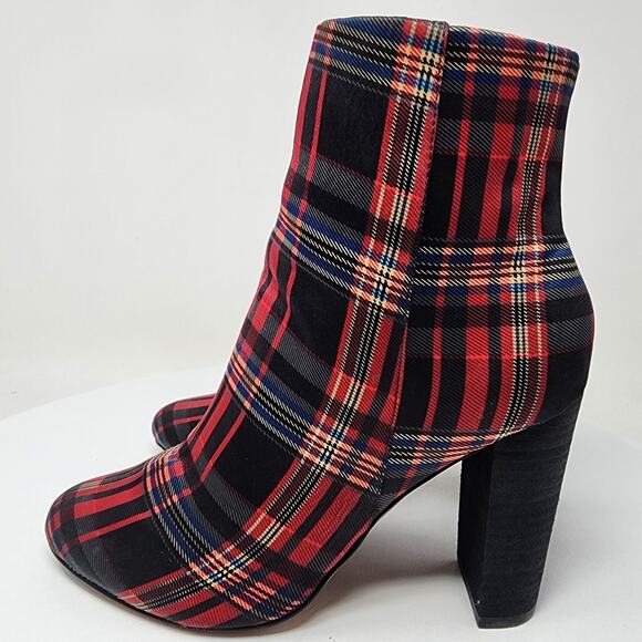 J. Renee Barbet Heeled Booties Women 8M Plaid Red Black Blue Block Heel Side Zip - Picture 5 of 12